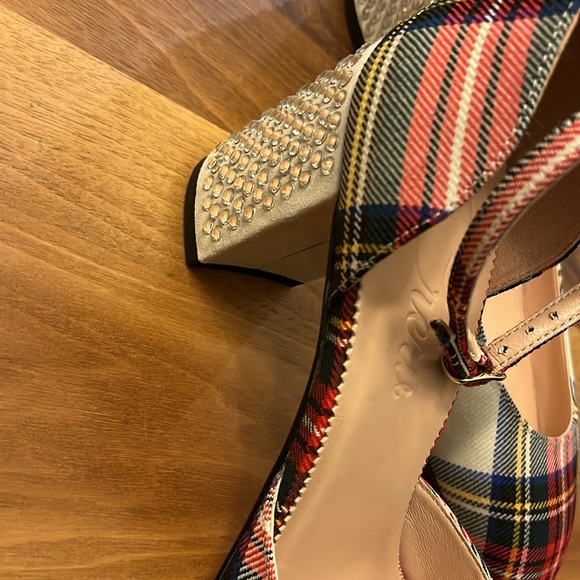 J Crew Tartan Plaid Rhinestone Holiday Heels - Picture 5 of 7